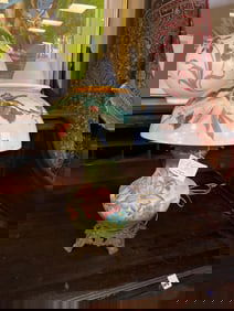 Victorian Hand Painted Electrified Oil Lamp With Shade