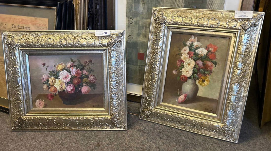 Two Floral Paintings, Oil On Board (1 of 6)