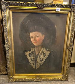 Portrait Of Woman With Lace Collar, 20th C. Oil On Canvas