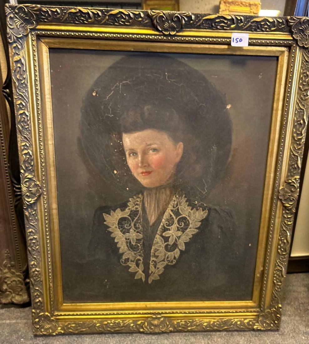 Portrait Of Woman With Lace Collar, 20th C. Oil On Canvas: Portrait Of Woman With Lace Collar, 20th C. Oil On Canvas. Approximately 29.125H x 25.25W x 1.75D in. Sight approximately 23.5H x 19.5W in.