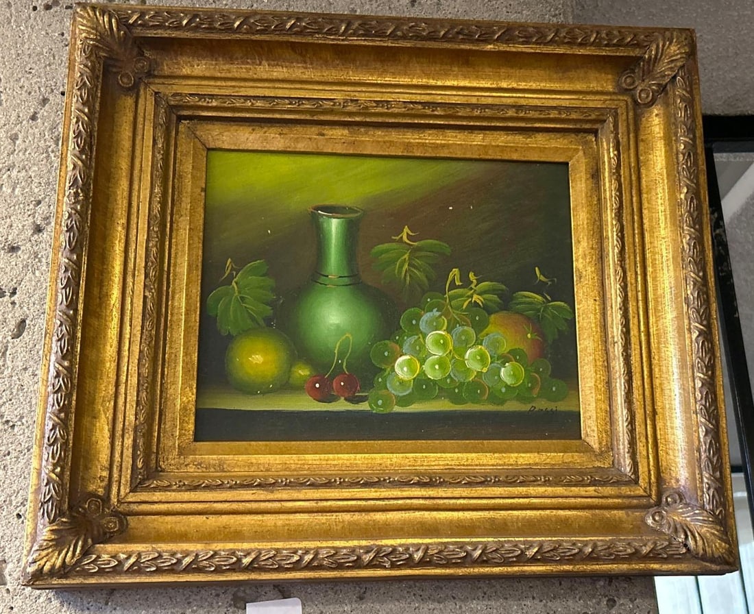 Still Life With Fruit, Oil On Canvas Board, Signed Rossi: Still Life With Fruit, Oil On Canvas Board, Signed Rossi. Approximately 16.0W x 14.0H x 2.0D in. Sight approximately 9.25W x 7.5H in.