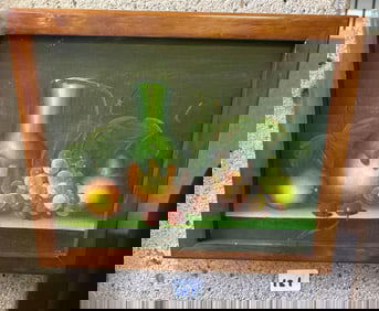 Still Life With Fruit And Jug, Oil On Canvas Board