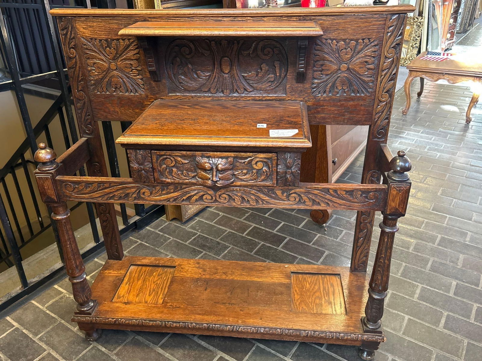 Antique Oak Hall Tree With North Wind Face (1 of 6)