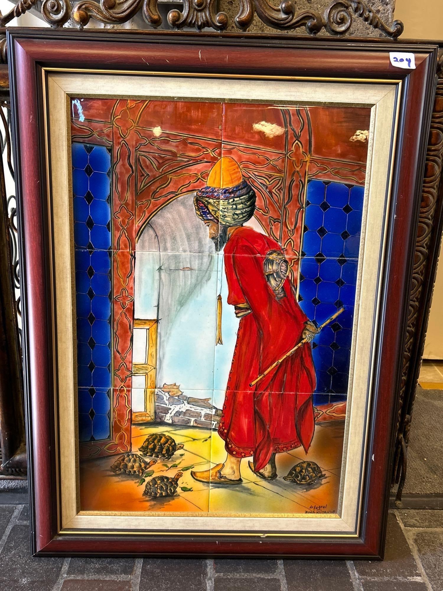 After Osman Hamdi, The Turtle Trainer, Hand Painted Tile Group (1 of 6)