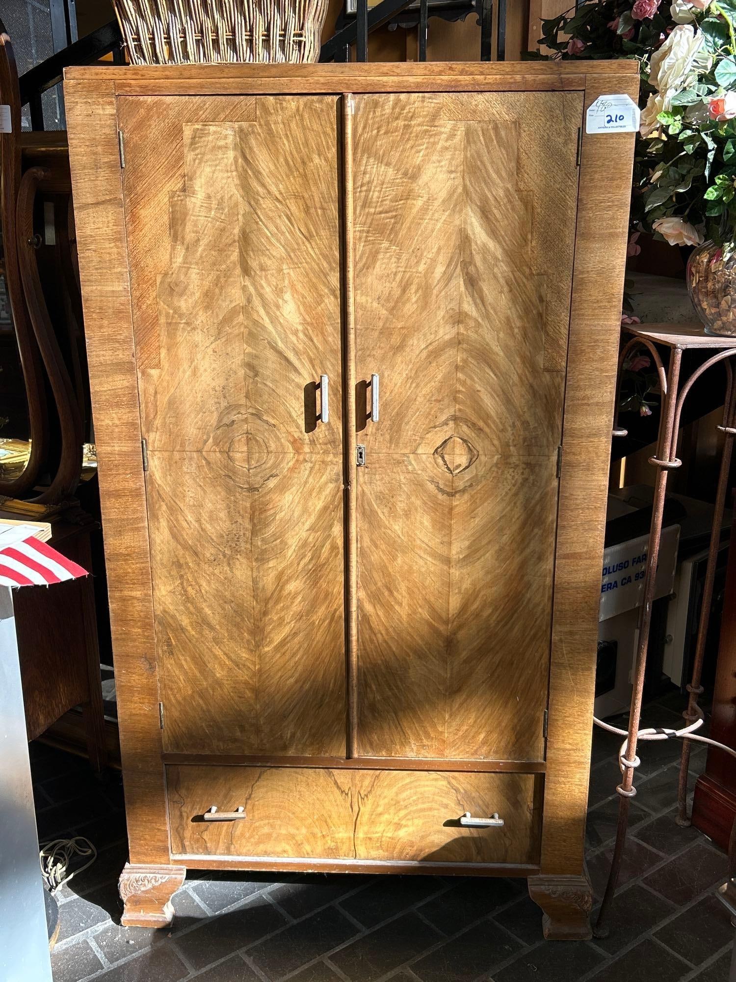 Art Deco Burr Walnut Veneer Armoire (1 of 6)