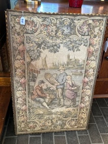 Framed Tapestry Of Basket Weaver