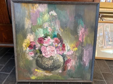 Mid Century Floral Still Life, Oil On Board, Signed Giacomelli