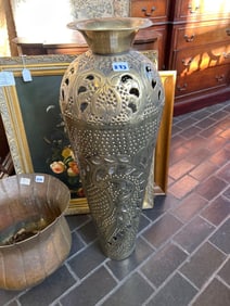Tall Pierced Metal Floor Vase