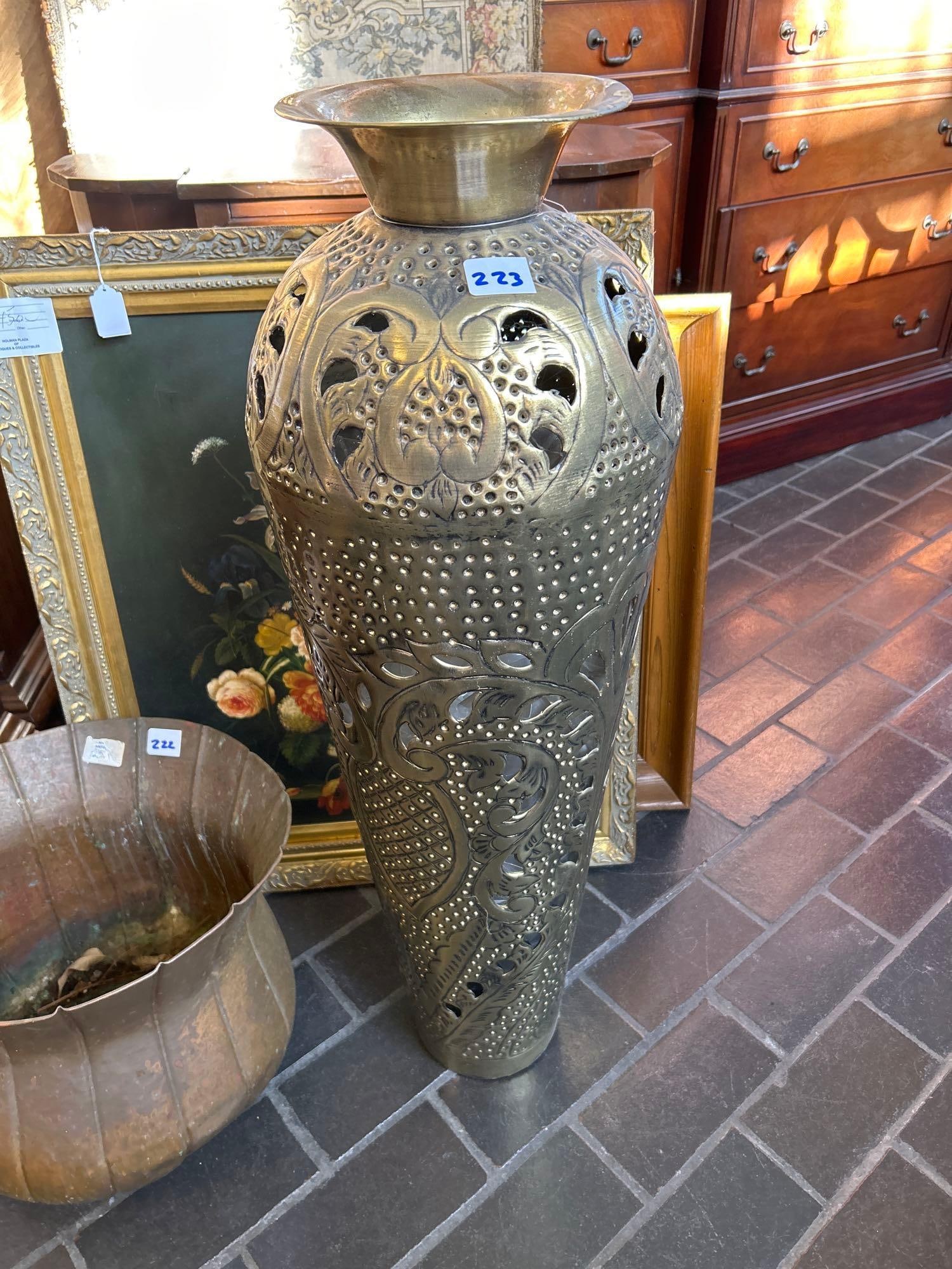Tall Pierced Metal Floor Vase (1 of 4)