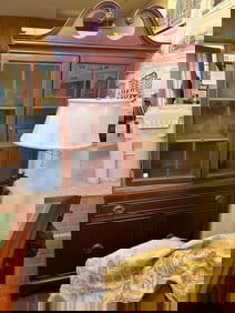 Double Glass Door Cabinet With Drawer and Storage