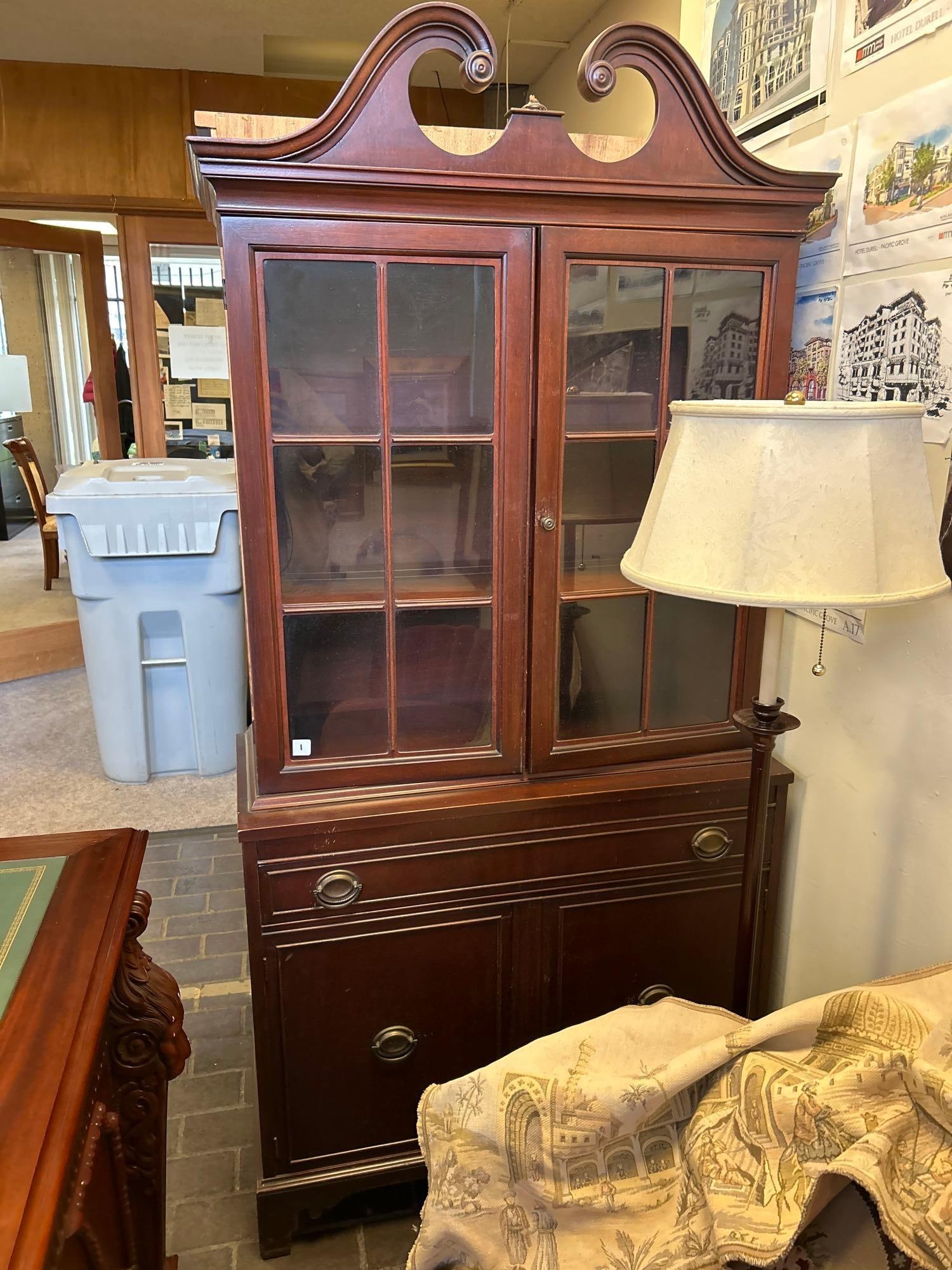 Double Glass Door Cabinet With Drawer and Storage