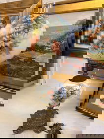 Antique Hand Painted Hurricane Lamp With Shade