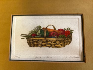Jody Mehaffie (American, B. 1924), Garden Basket, Signed Etching