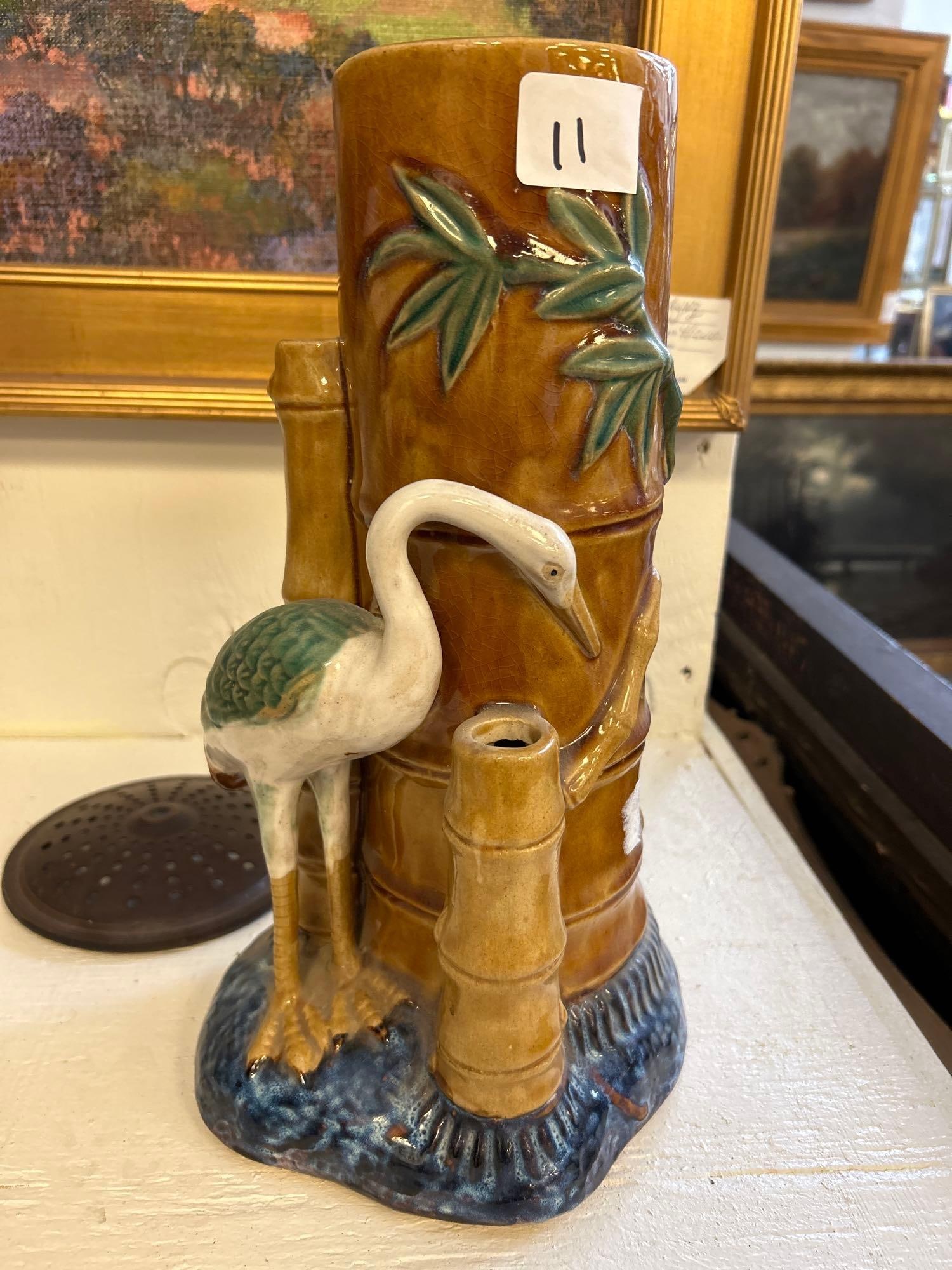 Asian Style Pottery Vase With Crane  & Bamboo Motif (1 of 4)