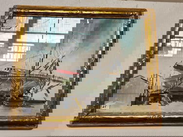 Ship At Dry Dock, Watercolor On Paper