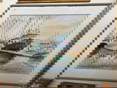 Helen Margaret Barker (California, 1917- 1998) Harbor Scene, Watercolor