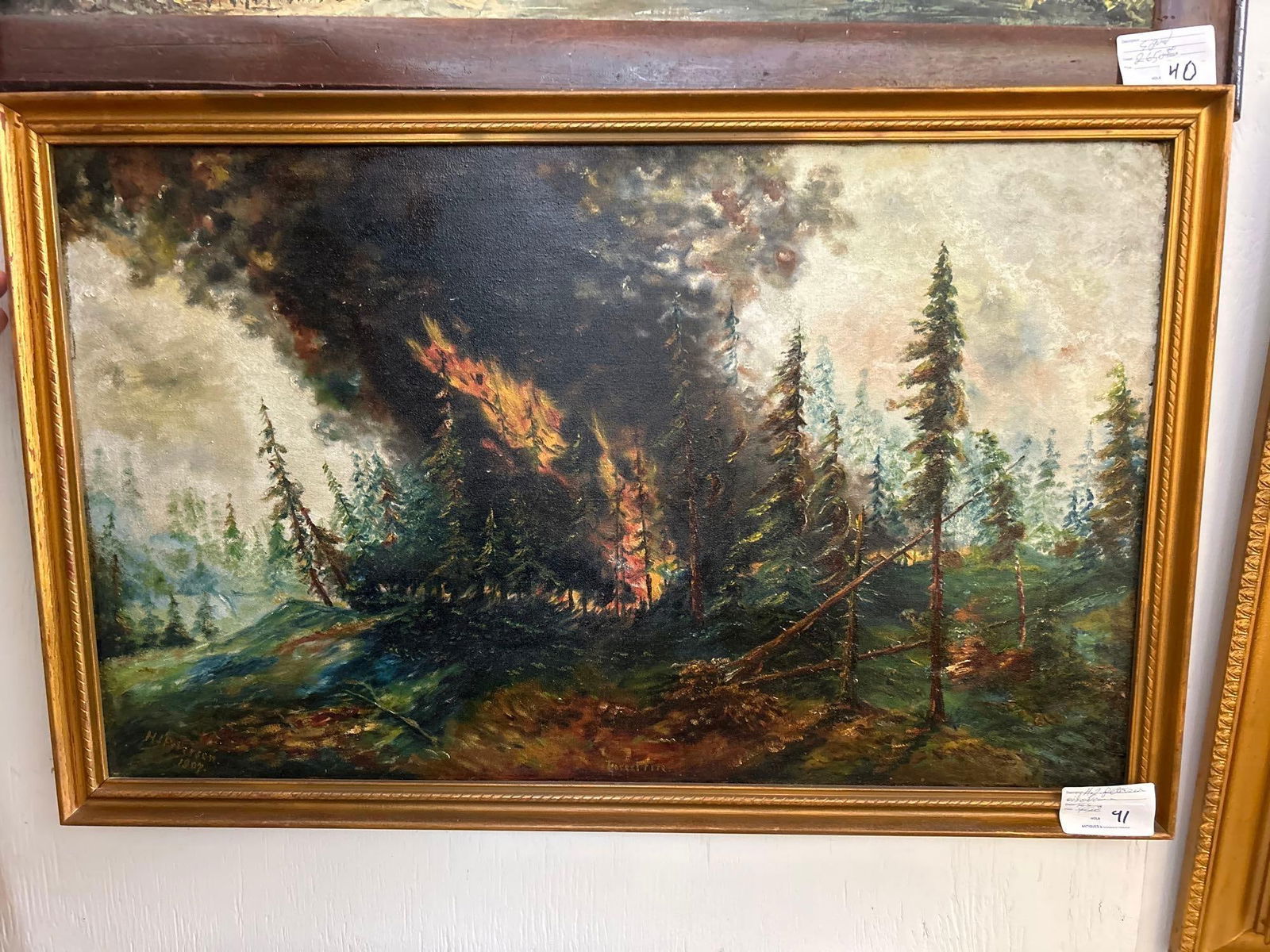 H.J. Petersen (American, 20th C.) Forest Fire Landscape, Oil On Canvas (1 of 5)