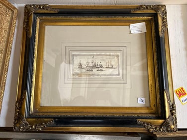 18th C. Style Pen & Ink Nautical Scene