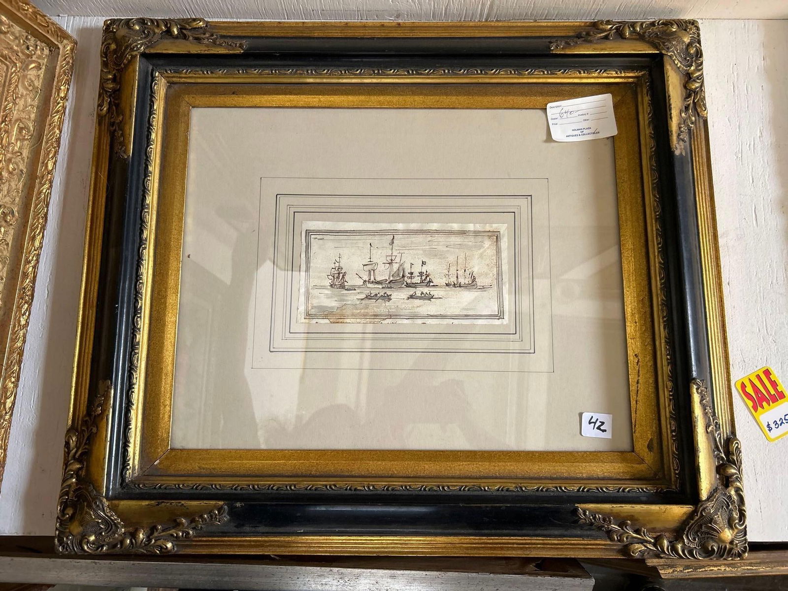 18th C. Style Pen  & Ink Nautical Scene (1 of 4)