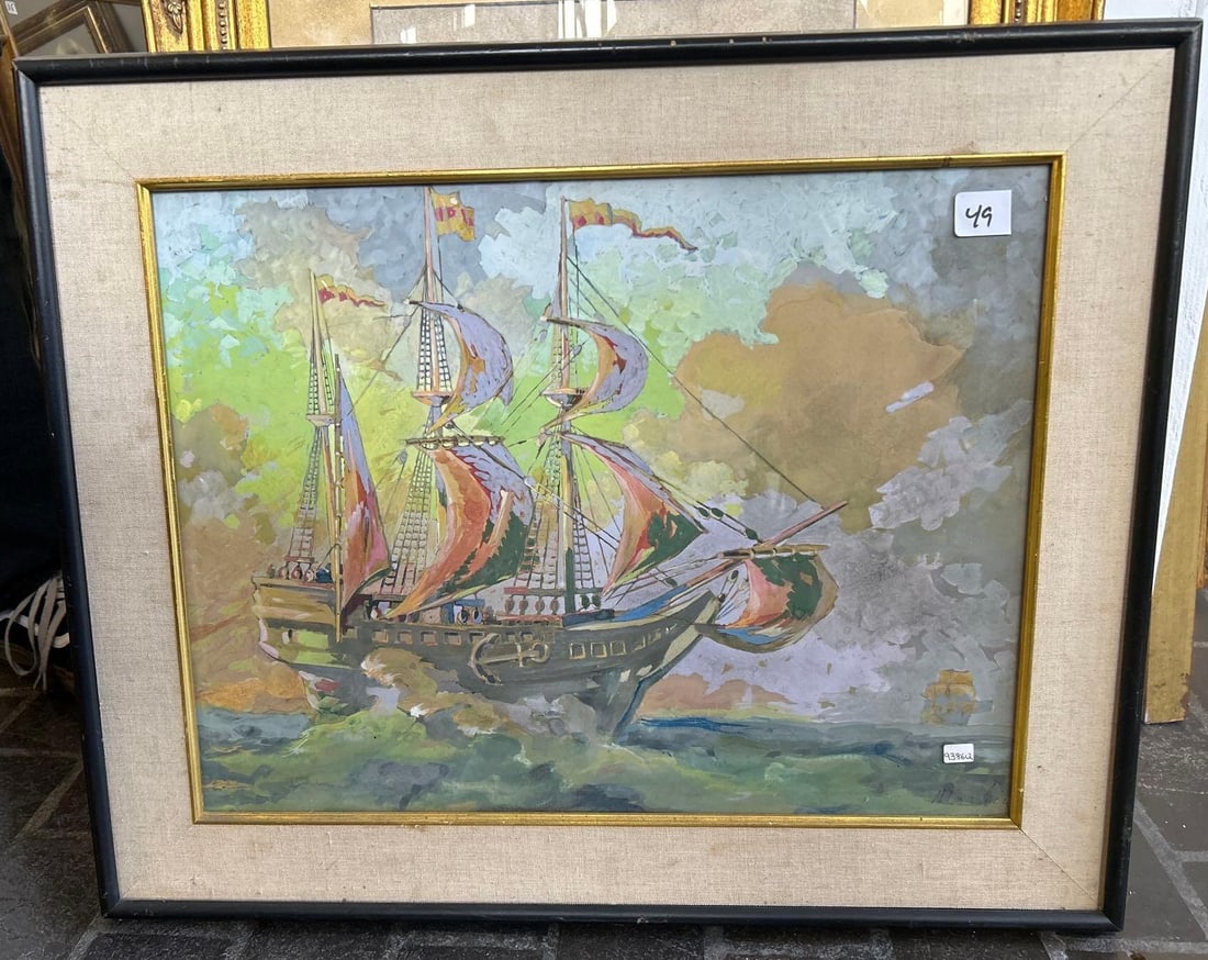 Spanish Galleon, Pastel On Paper, Signed Markin: Spanish Galleon, Pastel On Paper, Signed Markin. Approximately 28 x 22.75 x 1.5, Sight 21.5 x 16.25