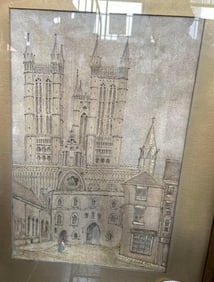 Lincoln Cathedral, Ink & Watercolor On Paper, Signed Illegibly