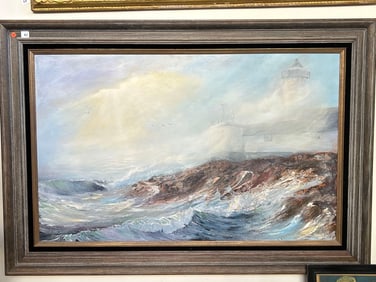 George Bleich, (California, 20th C.) Monterey Lighthouse Landscape, Oil On Board