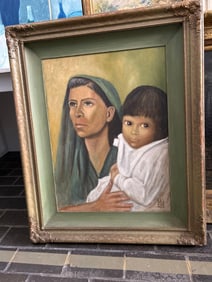Woman with Child, Acrylic On Canvas, Signed EAK
