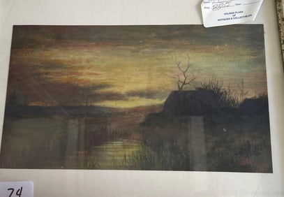 Evening Landscape, Pastel On Paper, Signed Hutchings