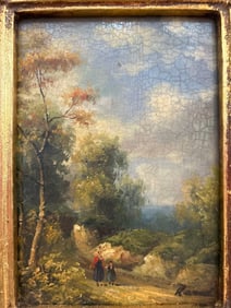 Landscape With Woman & Child, Oil On Board