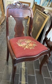 Antique Mahogany Chair With Needlepoint Cushion