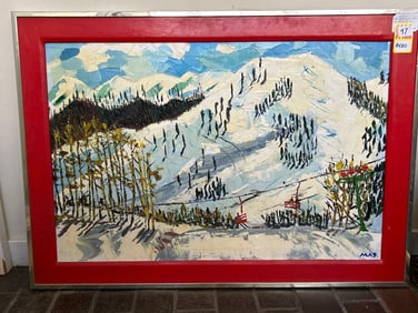 Snowy Ski Slopes Landscape, Oil On canvas, Signed MAD