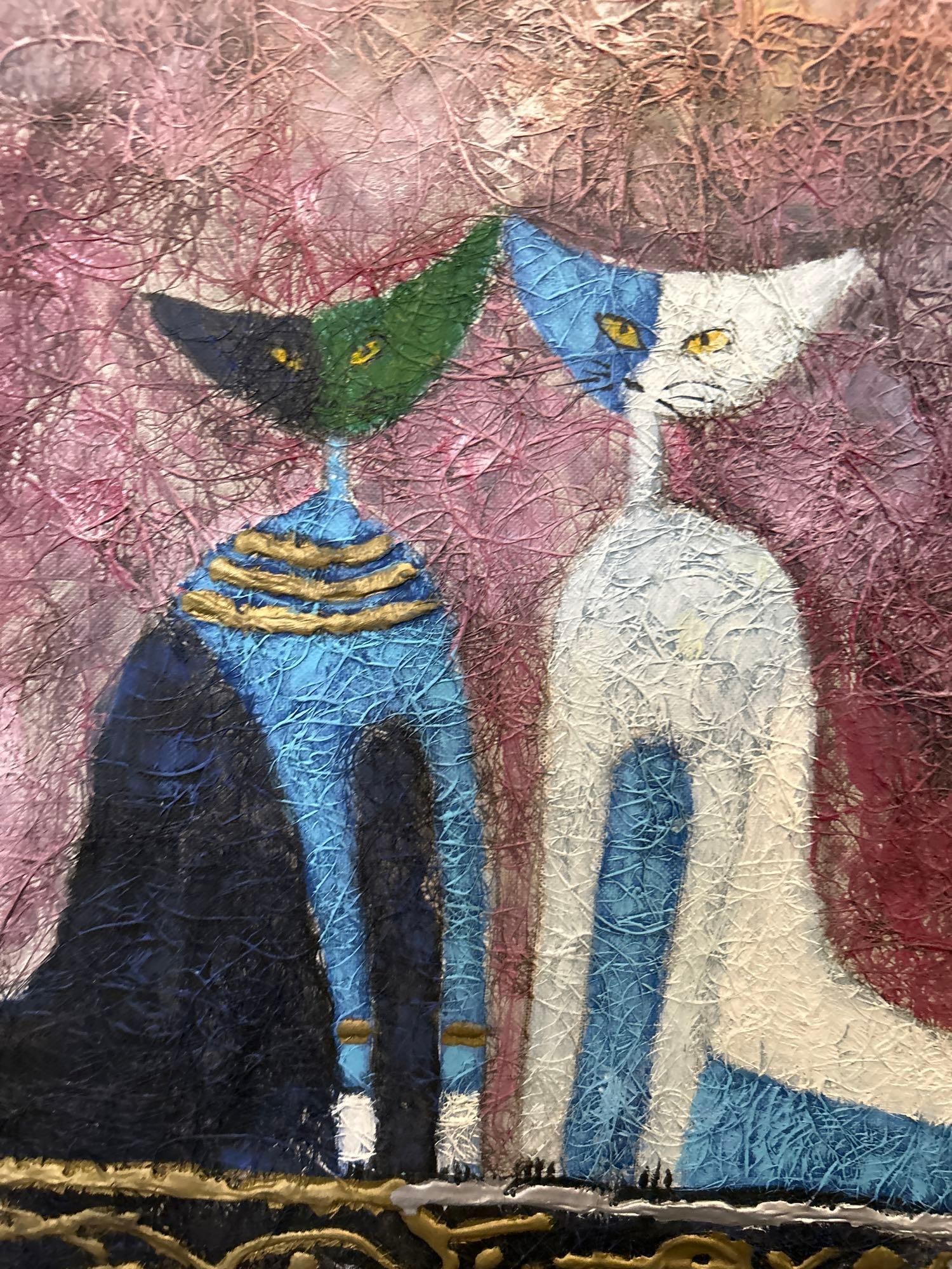 Two Cats, 20th C. Mixed Media On Canvas (1 of 4)