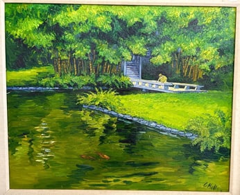 Moanalua Gardens, Hawaiian Impressionist Landscape, Oil On Canvas, Signed C. Mills