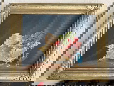 Helen Margaret Barker (California, 1917- 1998), Still Life With Conch Shell & Fuchsias, Oil On