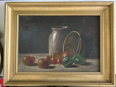 Still Life With Stoneware Jar, Oil On Canvas, Signed LM
