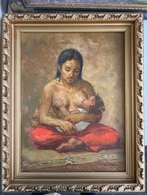 Portrait Of Woman & Infant, Oil On Canvas, Signed Caparaz