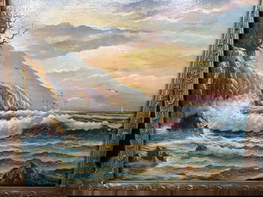 Seascape With Gulls, Oil On Canvas, Signed F. Sehic