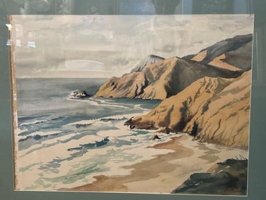 Coastal Landscape, Probably California, Watercolor On Paper, Signed Butterworth
