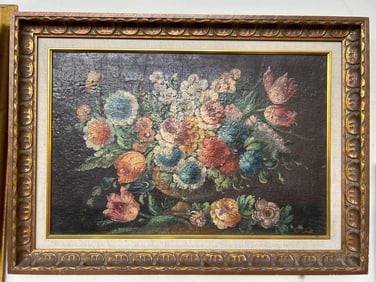 Floral Still Life, Oil On Canvas, Italian School, Signed illegibly