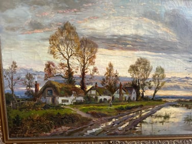British School, Cottage Landscape, Oil On Canvas, Signed Albert Clarkson