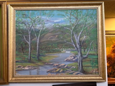 River Landscape, Oil On Canvas