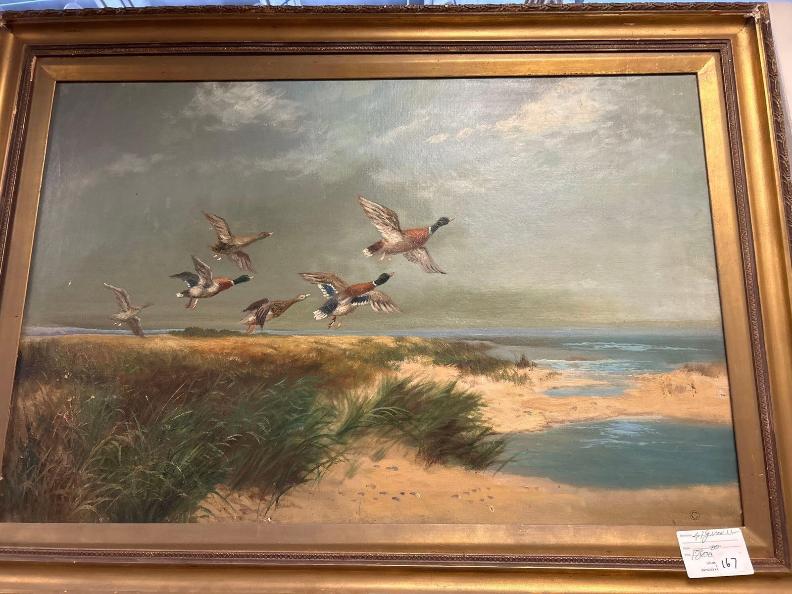 Marsh Landscape With Mallard Ducks, Oil On Canvas: Marsh Landscape With Mallard Ducks, Oil On Canvas. Approximately 43w x 31 x 1.5, sight 35.25 x 23.5.