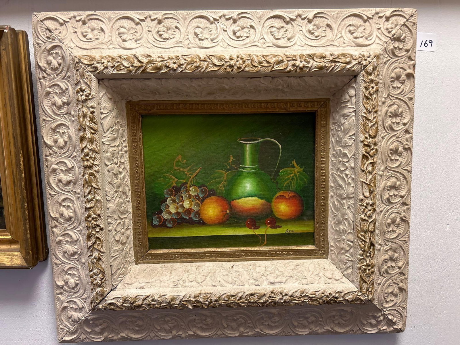 Still Life With Fruit, Oil On Canvas Board, Signed Rossi: Still Life With Fruit, Oil On Canvas Board, Signed Rossi. Approximately 20w x 18 x 2, sight 9.5 x 7.5 in.