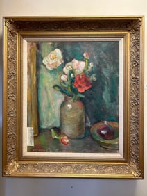 Still Life With Red & White Roses, Oil On Canvas