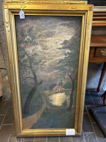 Jacob A. Bollenbach (American 20th C.), Moonlight On The Lake, San Diego Folk Art Nocturne