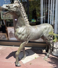 Large Bronze Horse Sculpture, Signed Fredrik