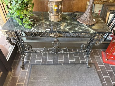 Marble Topped Wrought Iron Console Table