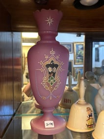 Hand Painted Pink Satin Glass Vase