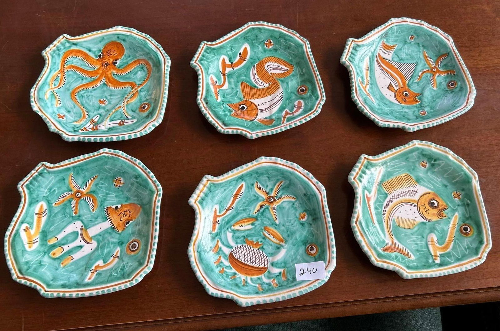 Set Of Six Older Italian Majolica Fish Plates, C.A.S. Vietri (1 of 6)