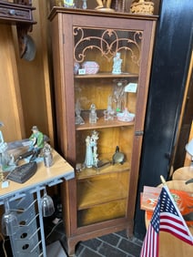 Antique Oak Four Shelf Display Cabinet